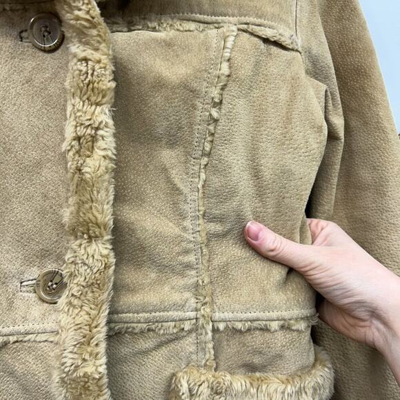 Vintage Y2K 2000s Mudd Beige Tan Faux Fur Lined Leather Jacket Coat Small - Picture 6 of 9